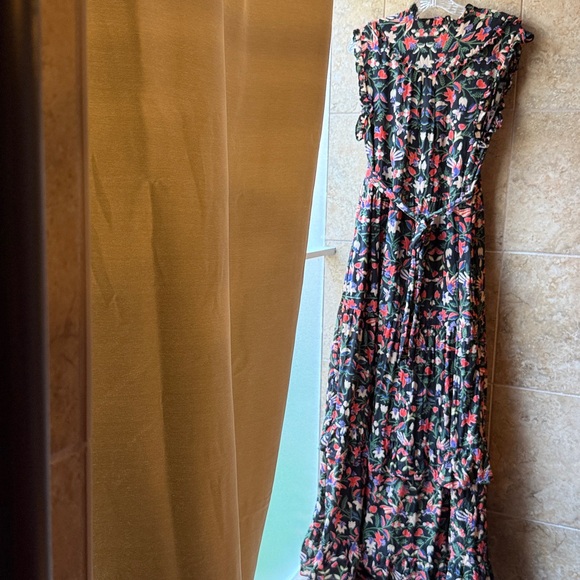 Anthropologie Banjanan Markle Ruffled 100% Silk Maxi Dress Pockets Event Ready L - Picture 3 of 16